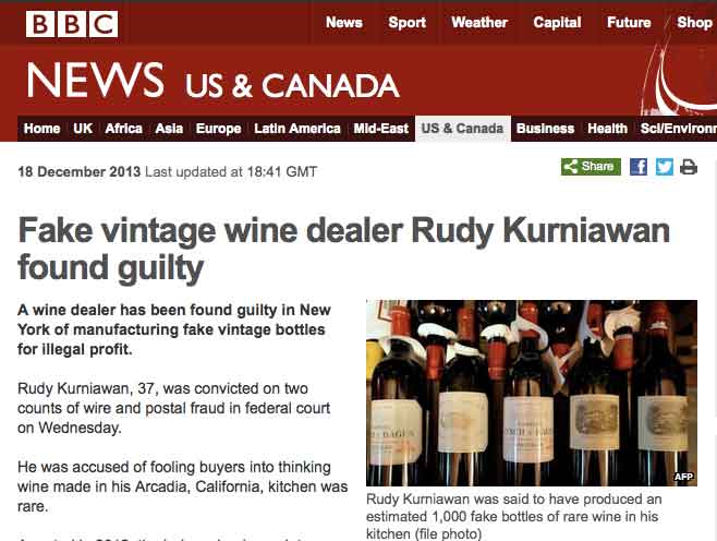 Counterfeiting of fine wines - An article from BBC
